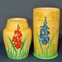 Five Radford pottery items decorated with floral (stocks) motifs