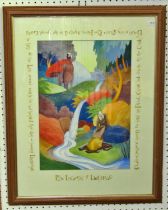 Of Welsh interest - The Legend of 'Llandogo' a narrative watercolour with scripted border, 40 x 28