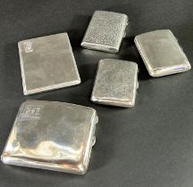 Five assorted cigarette cases, 15 ozs approximately