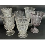 Eight Victorian and Edwardian cut glass celery vases, of varying shapes and sizes.