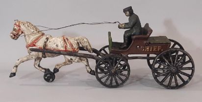 Early 20th century cast iron toy horse-drawn fire wagon probably by Hubley (American) length 38cm,