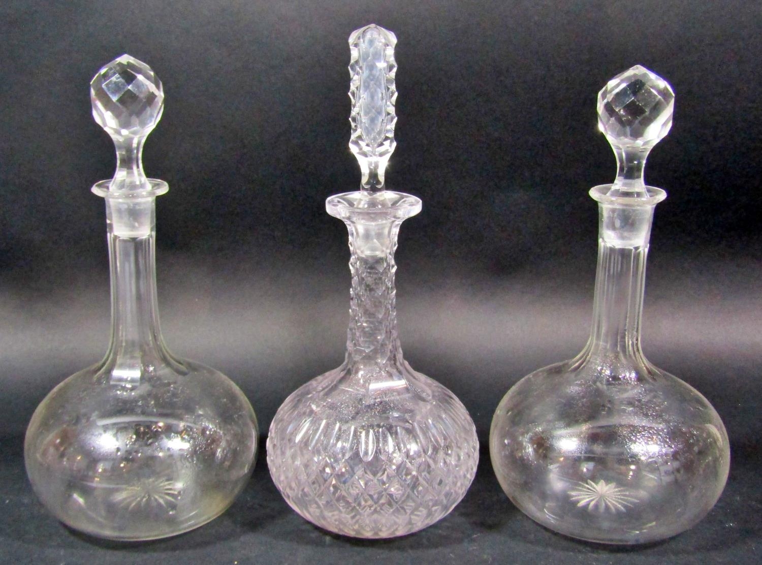 A selection of good quality glass ware including five decanters, two rummers, five cranberry wine
