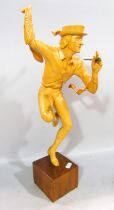 A wood sculpture by Ian Norbury - The Morris Dancer, carving in lime wood (af damage to hand)