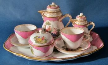 An eight piece Meissen porcelain tea/coffee set comprising lidded pot, milk jug, sugar basin, two