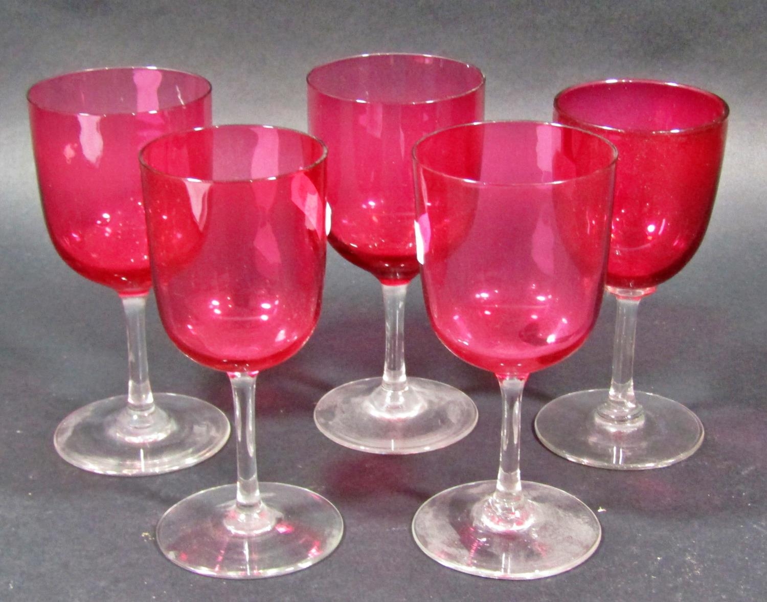 A selection of good quality glass ware including five decanters, two rummers, five cranberry wine - Image 4 of 5