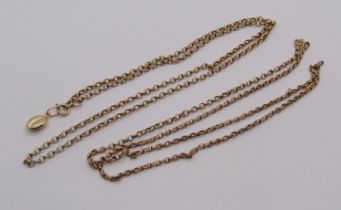 9ct belcher link chain necklace with 9ct coffee bean pendant / charm, plus a further 9ct example (