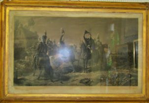 After Thomas Jones Barker, Wellington at Waterloo, 73 x 120 cm, in moulded gilt frame