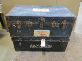 Militaria / military interest: two large luggage trunks, one with stencilled lettering ‘A.A.M D’