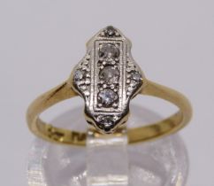 Art Deco 18ct diamond panel ring with platinum setting, size L, 2.8g