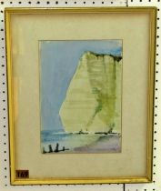 Post war British School, study of a chalk coastal cliff face, possibly Cuckmere Haven, bearing a