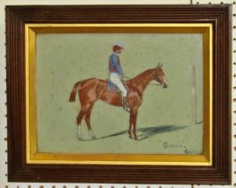 George Paice (1854-1925), 'Avona', study of a racehorse and jockey in side profile, watercolour