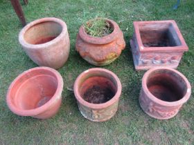 Six various terracotta planters