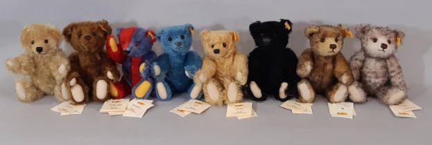 Complete set of 8 'The Centenary Collection' Steiff teddy bears with original cloth bags and Danbury