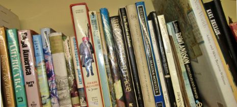 A large group of mixed books to include art interest, gardening, American history and 1 leather