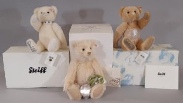 3 limited edition teddy bears by Steiff comprising Krystal no 01973 height 30cm with collar set with