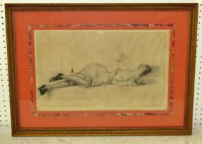 Attributed to Maximilien Luce (French, 1858 - 1941) an erotic study of a reclining young lady,