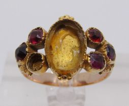 19th century yellow metal ring for restoration, set with paste in closed-back setting, size R, 4g