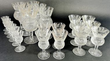 A suite of Edinburgh crystal Thistle pattern drinking glasses, comprising whisky decanter, six