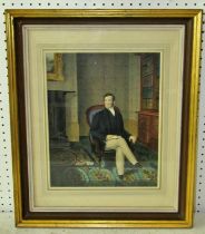 A late 19th century study of a gentleman seated in a library beside a fireplace, watercolour (likely