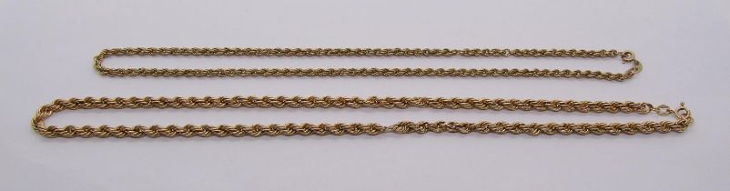 Two rope twist chain necklaces; a 10k example, 6.6g and a 9ct example, 3.9g