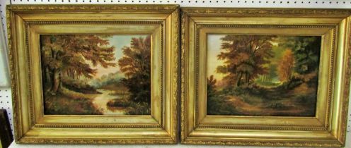 W.B. Dunford, 19th century, an associated pair of woodland and lakeside views, oils on board, each