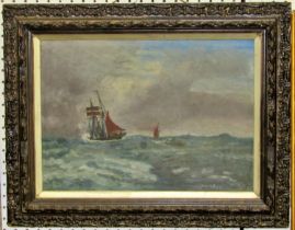 Early 20th century British school, marine scene of shipping in choppy waters, titled 'Half a Gale'