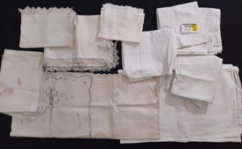 Large quantity of vintage white cotton bed linen including bolster covers, pyjama cases and single/