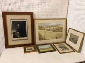 (Local Interest) Six framed paintings and prints, to include: print of Isambard Brunel in solid