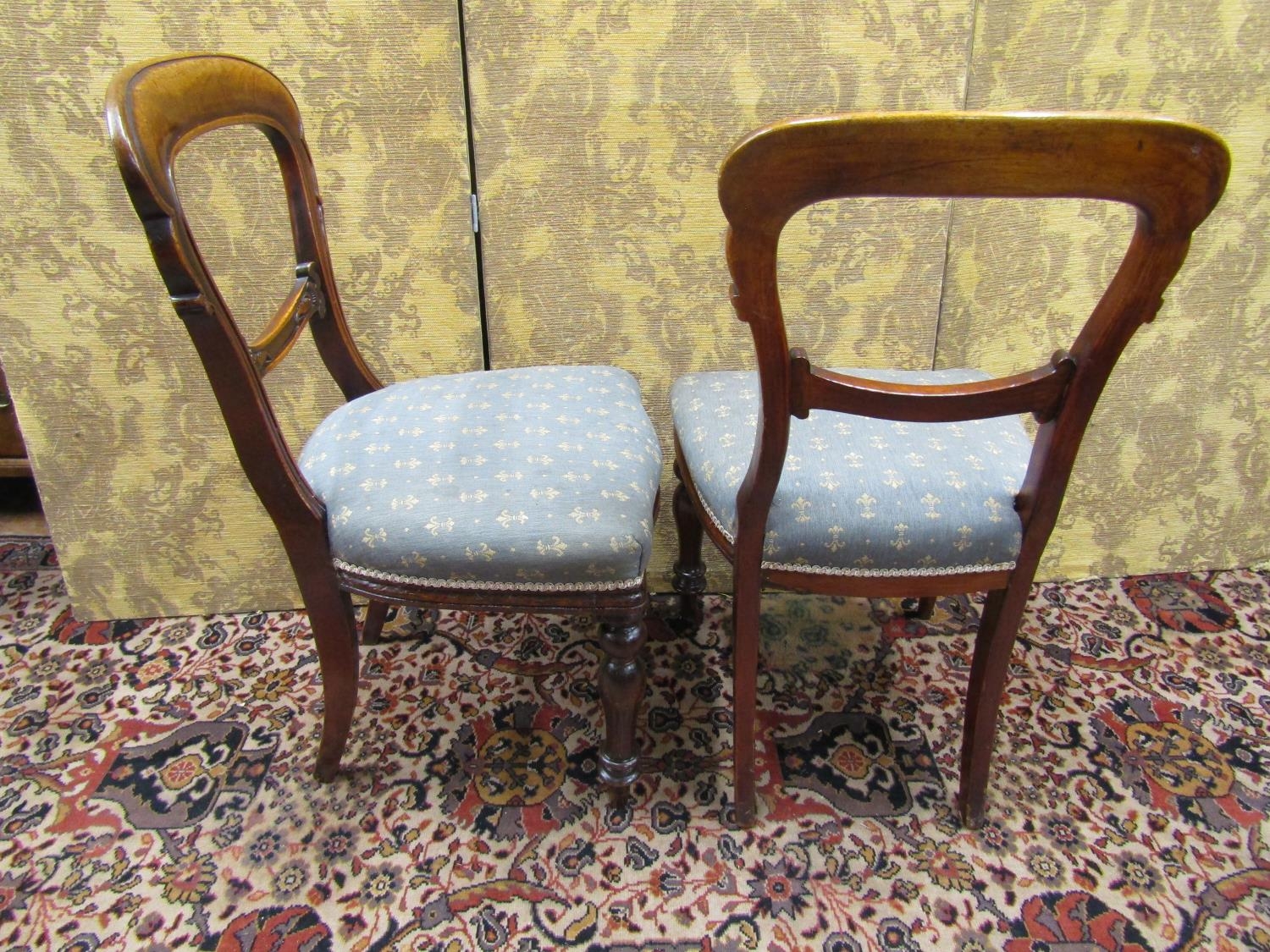 A set of six Victorian mahogany dining room chairs with upholstered seats on turned supports - Image 2 of 3