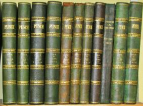 Punch magazine collection (incomplete) from January 1910 - December 1919. 11 volumes green leather