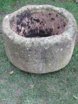 A good weathered stone circular trough, 56cm diameter x 36cm high