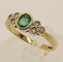 9ct emerald and diamond dress ring, size O/P, 2.3g