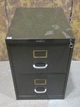 A ‘Vickers’ steel two drawer filing cabinet in olive green with key