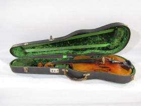 An old Stradivarius style violin bearing no makers label, no bow 59cm overall, back 36cm with a