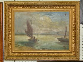 George Vempley Burwood (1844-1917) - Sailboats on the Harbour, oil on board, signed and dated '1888'