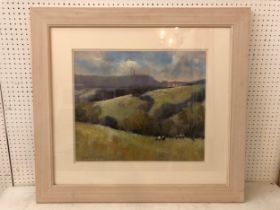 Jane Lampard (Local contemporary artist) - 'North Nibley from Stancombe', pastel, signed in pencil