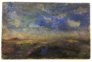 Circle of Edvard Munch (1863-1944) - Landscape horizon, mixed media on board, signed 'E Munch' lower