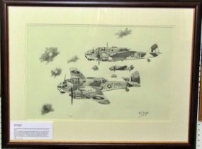 Three World War II related watercolour and pencil artworks by different artists, to include: