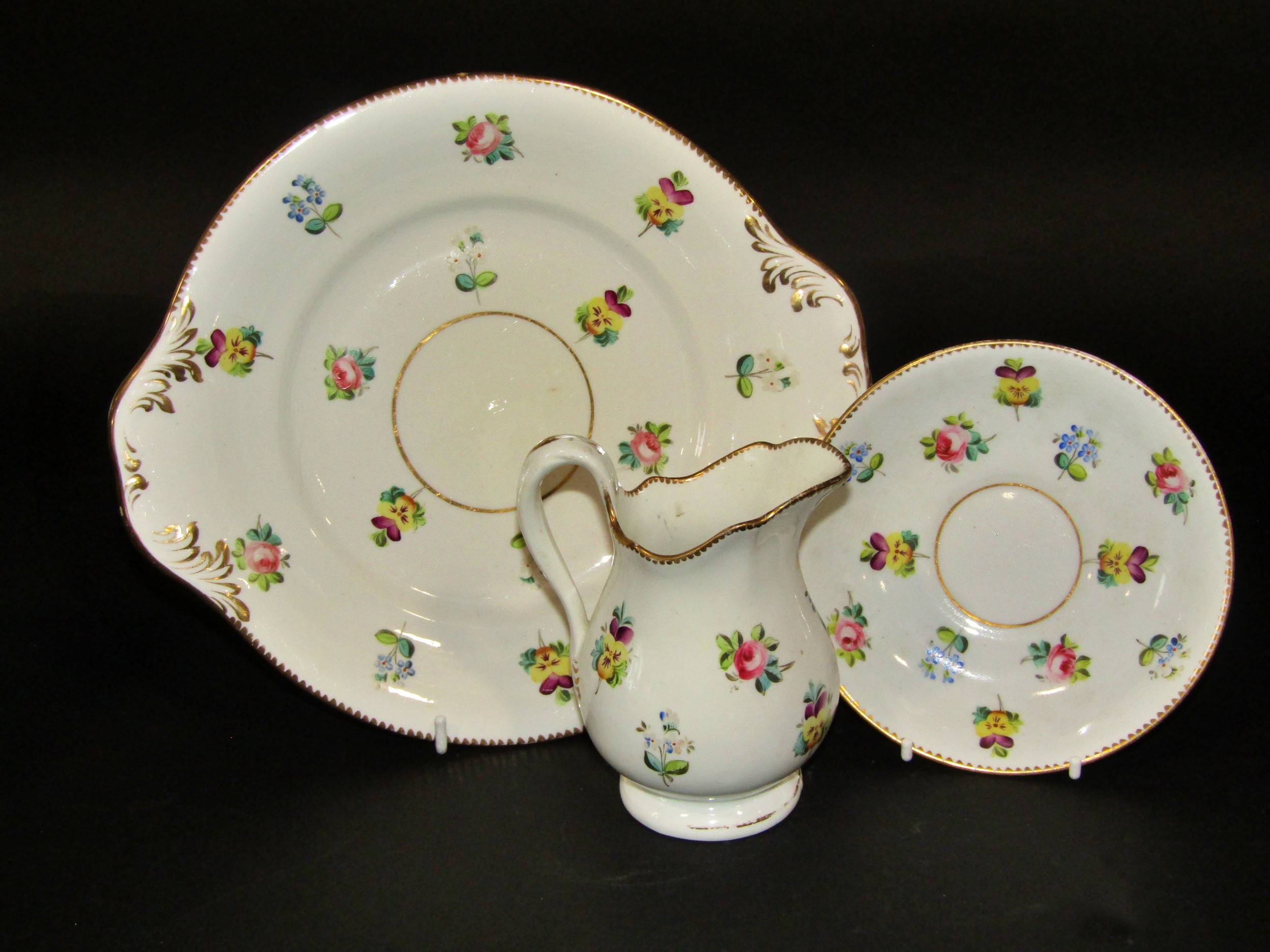 19th century floral tea set with hand painted decoration showing roses, pansies, forget- - Image 3 of 3