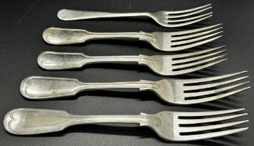 A selection of 19th century silver flatware, forks, teaspoons, dessert spoons, a silver gilt apostle