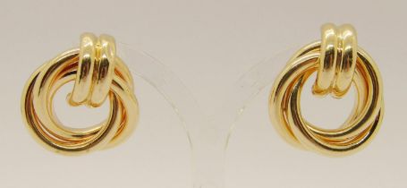 Pair of vintage yellow metal knot design stud earrings, 9.2g