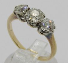 18ct three stone old-cut diamond ring, centre stone 0.75ct approx, outer stones 0.25ct each