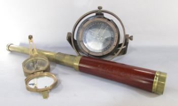 A Type P.II Royal Air Force Spitfire compass No. 37461, a brass Stanley pocket compass (one screw
