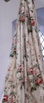 One pair of curtains in 'Jubilee Rose' chintz fabric by Colefax & Fowler, lined and thermal lined.