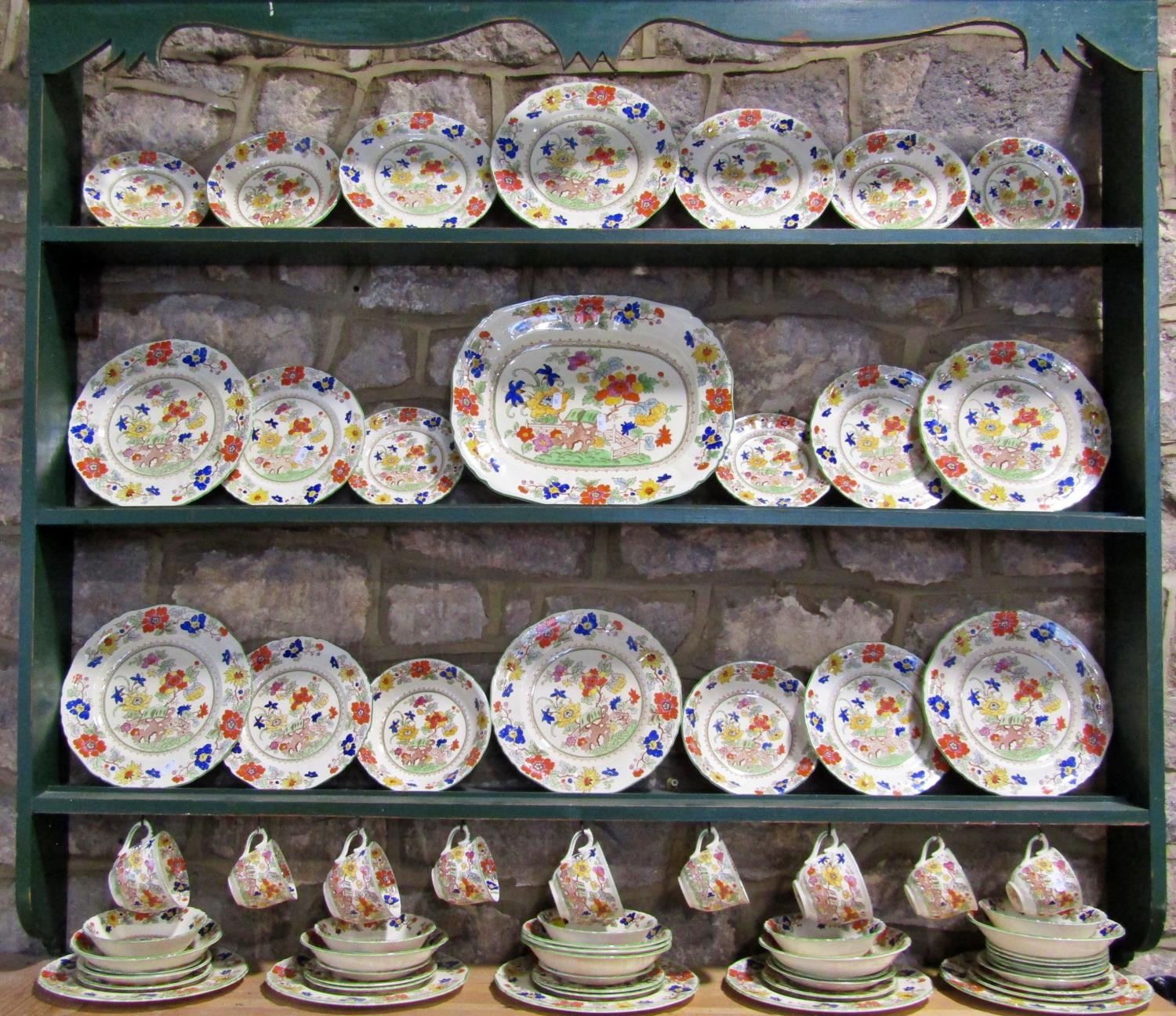 Collection of Masons Bible pattern china comprising dinner plates, further graduated plates, pudding