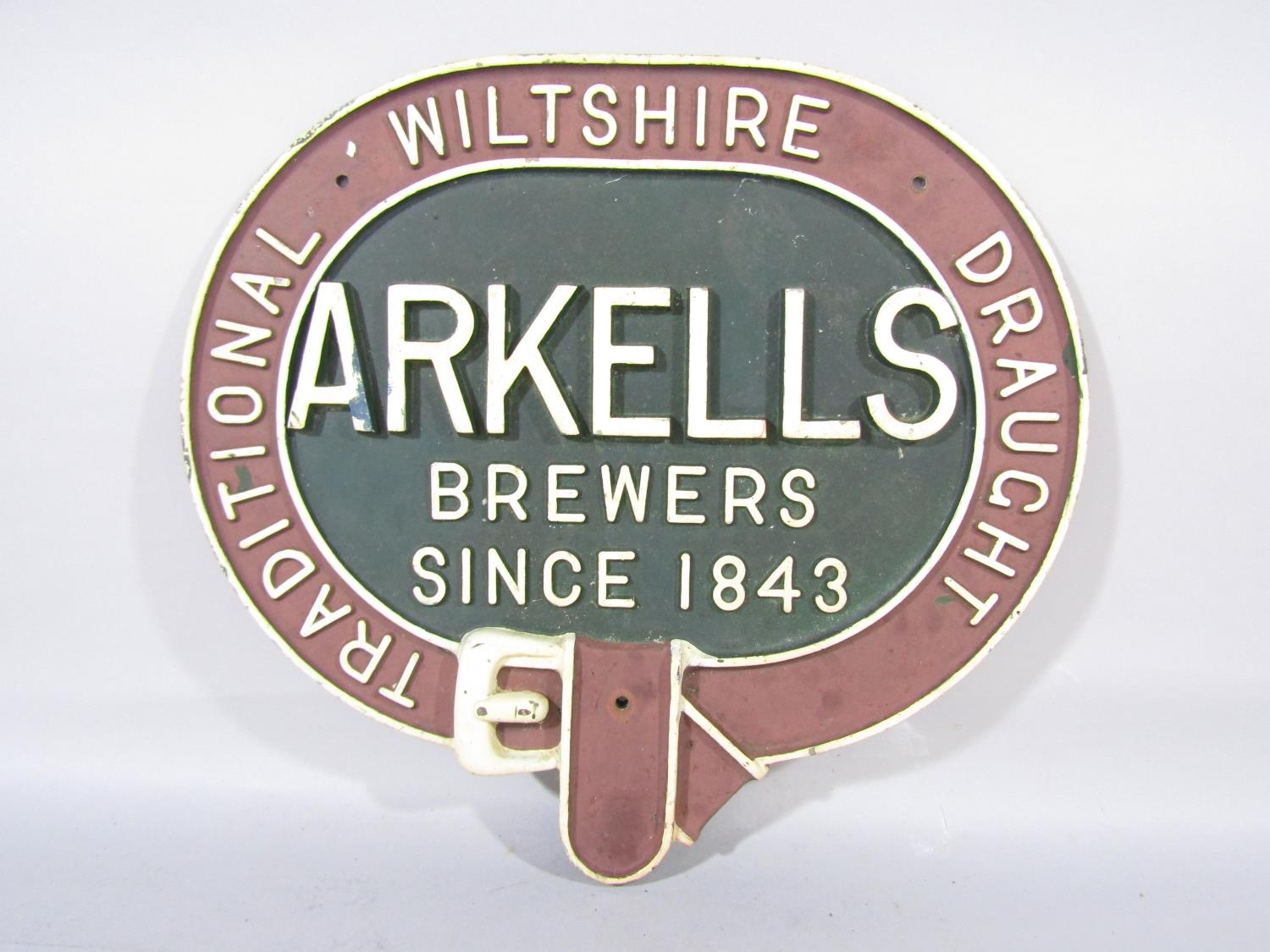 An Arkells Brewers cast alloy advertisement sign, 45cm x 41cm.