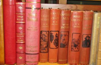 Collection of early 20th century books including 5 volumes by W W Jacobs, R L Stevenson Poems,