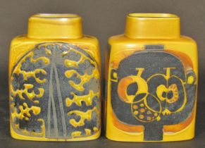 Collection of Copenhagen Fajance stoneware vases all with individual hand painted detail