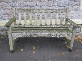 Weathered Lister two seat teak bench with slatted seat and back, 128cm wide