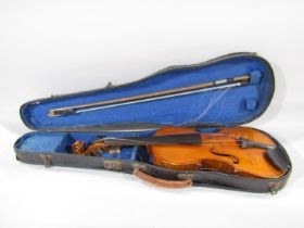 An old Wolff Bro’s Violin Manufactures No 960 1891, label inside, carved initials W.J.C 1892 to